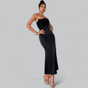 Strapless velvet maxi dress