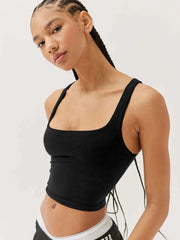 Black ribbed crop top with square neckline