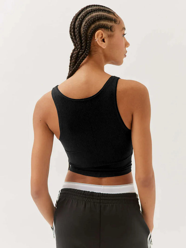 Black ribbed crop top with square neckline